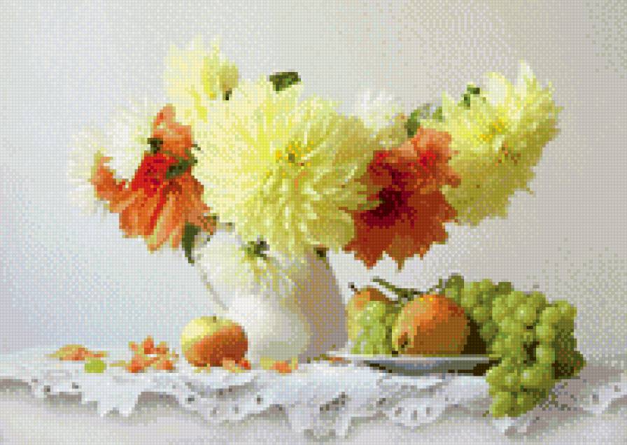 Натюрморт Георгины - цветы, натюрморт - предпросмотр