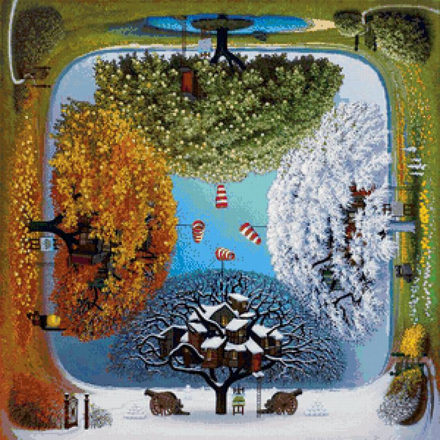 4 сезона - пейзаж, картина, природа - предпросмотр