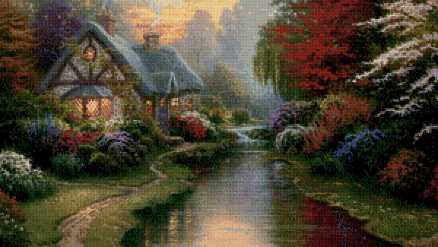 Домик - дом, река, сад - предпросмотр