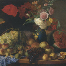 Схема вышивки «СЕРИЯ "НАТЮРМОРТЫ". НАТЮРМОРТ С ЦВЕТАМИ И ФРУКТАМИ»