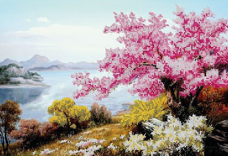 Природа - цветущее дерево, природа, пейзаж, река - оригинал