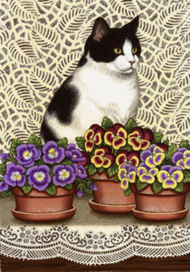 gato con 3  macetas - предпросмотр