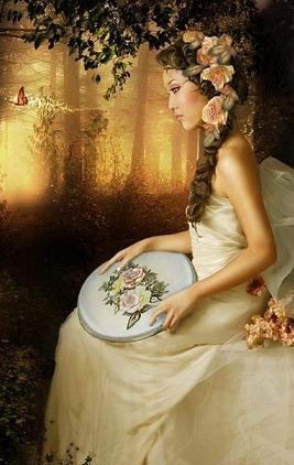 девушка - красота, пейзаж, девушка, бабочка, вышивка, фэтези - оригинал