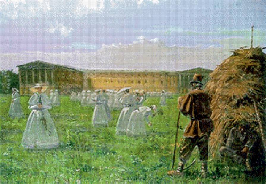 СЕРИЯ "ИНСТИТУТ БЛАГОРОДНЫХ ДЕВИЦ". ЛУГ ПЕРЕД СМОЛЬНЫМ - луг, воспитанницы, смольный институт, институтки, лето, трава - предпросмотр