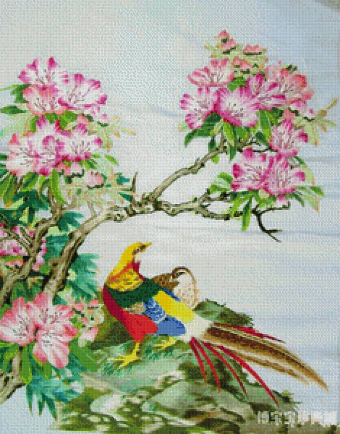 Серия "Сказочные птицы", 3 - птицы, лето, цветы, пейзаж, берег моря - предпросмотр