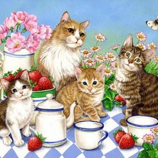 Схема вышивки «кошачее чаепитие»