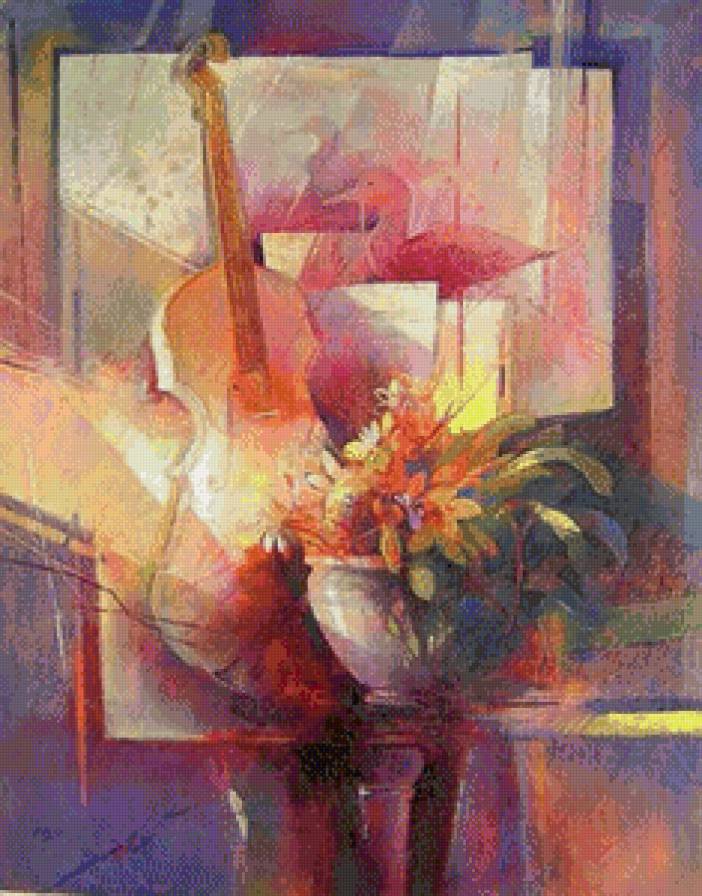 музыкальная фантазия - музыка, живопись, акварель, искусство, скрипка, цветы - предпросмотр