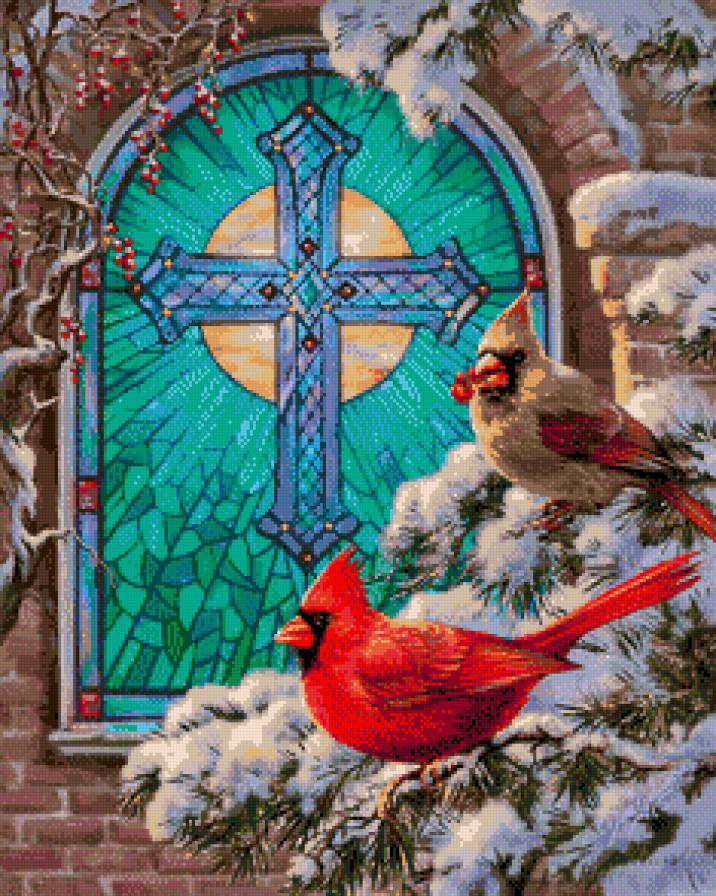 Новогоднее-2 - окно, птицы, снег, праздник - предпросмотр