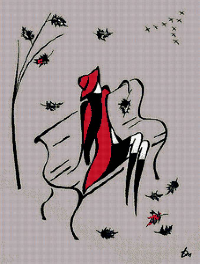 девушка на лавочке - арт, шляпа, графика, лавочка, рисунок, осень, девушка - предпросмотр