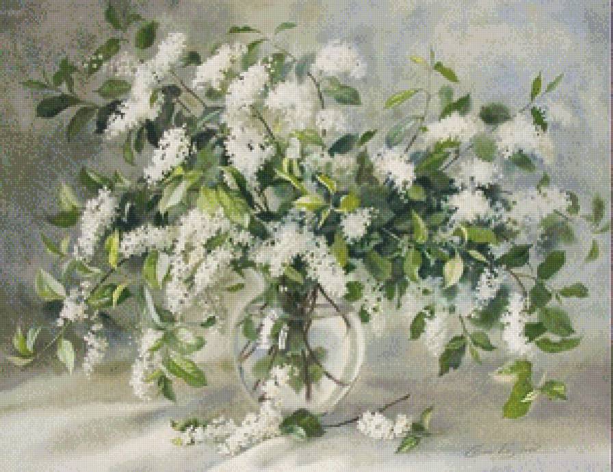 букет белой сирени - нежность, сирень, ваза, букет, натюрморт, весна, живопись - предпросмотр