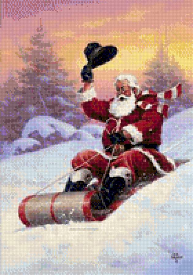 Спешу с ветерком - зима, новый год, санта, рождество - предпросмотр