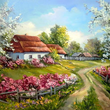 Схема вышивки «сельский пейзаж»