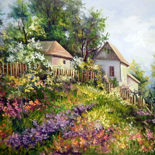 Схема вышивки «домики в деревне»