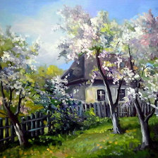 Схема вышивки «весна в деревне»