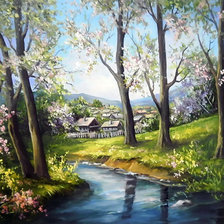 Схема вышивки «река весной»