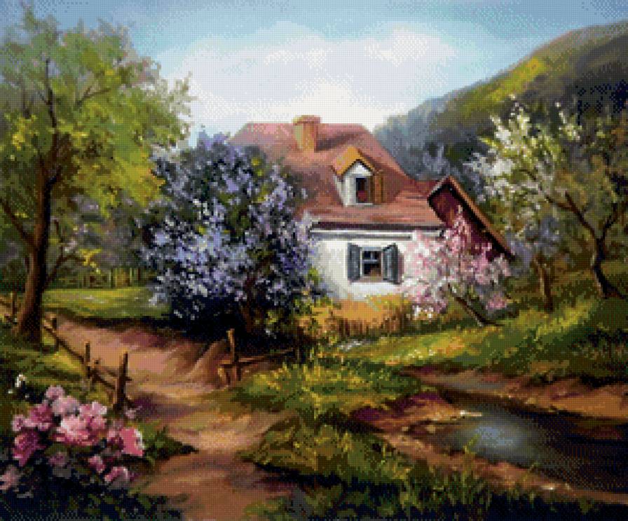 уютный домик - сирень, сад, весна, природа, уют, домик - предпросмотр