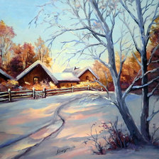 Схема вышивки «зима в деревне»