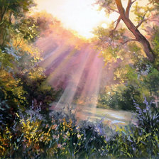 Схема вышивки «лучи заката в лесу»