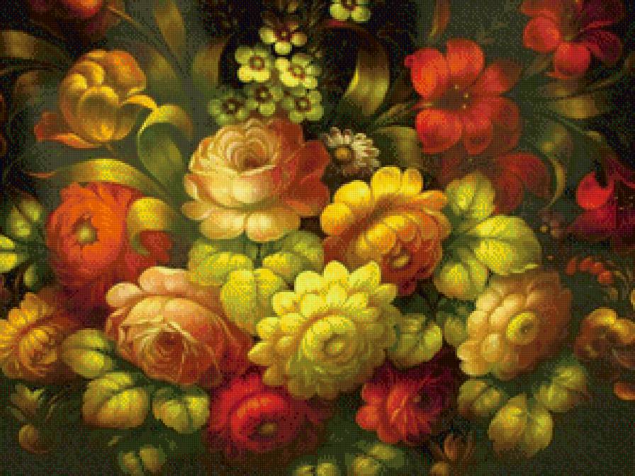 роспись с цветами - цветы, арт, роспись, рисунок, букет, панно - предпросмотр