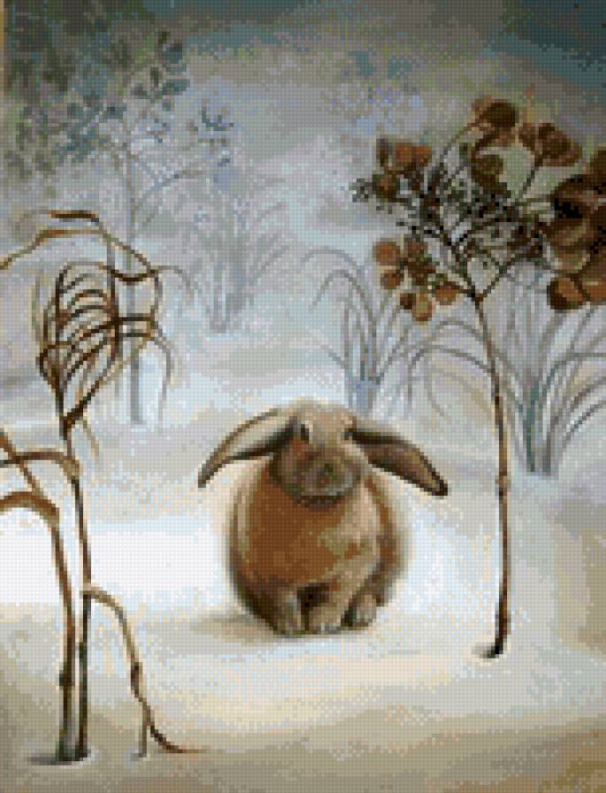 Зайка беленький - зима, снег, заец, животные - предпросмотр