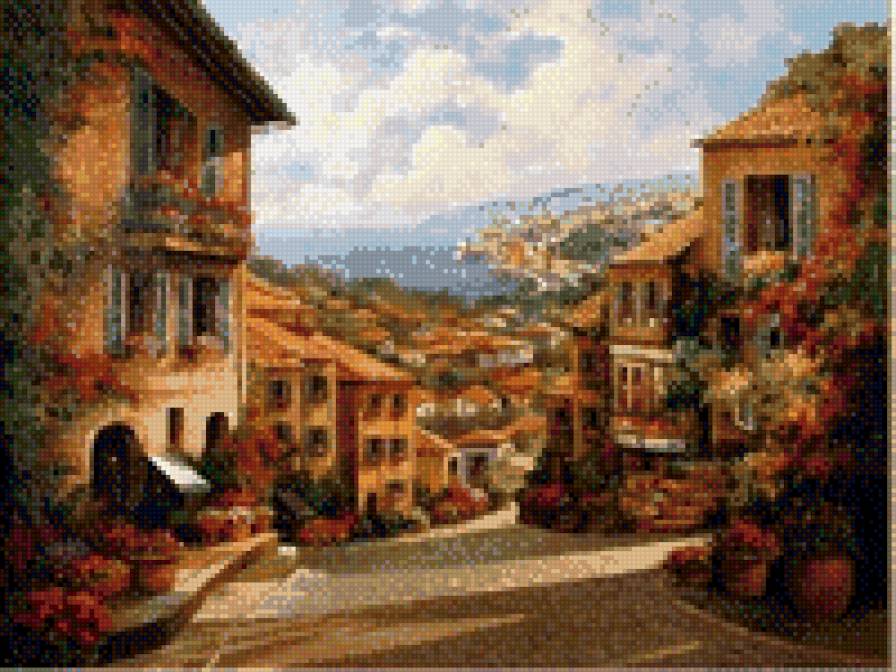 Узкая улочка - улица, живопись - предпросмотр