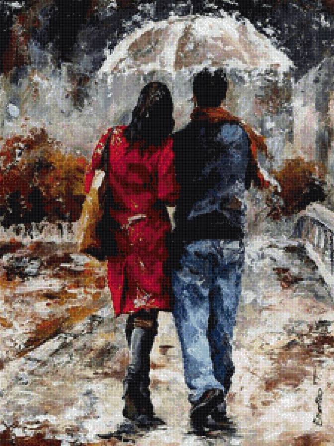 двое под дождём - дождь, пара, любовь, зонтик, чувства, романтика - предпросмотр