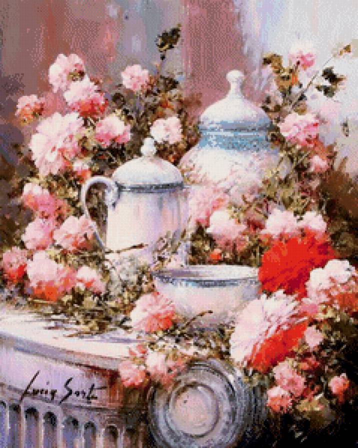 чайный сервиз - кухня, цветы, живопись, чай, сервиз, натюрморт - предпросмотр