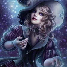 Схема вышивки «девушка с кошкой»