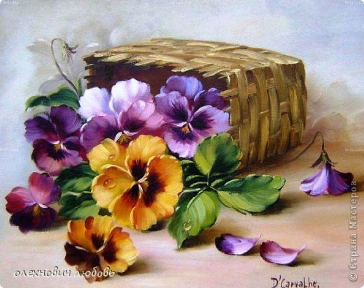 анютины глазки - анютины глазки, корзина, цветы, открытка, рисунок - оригинал