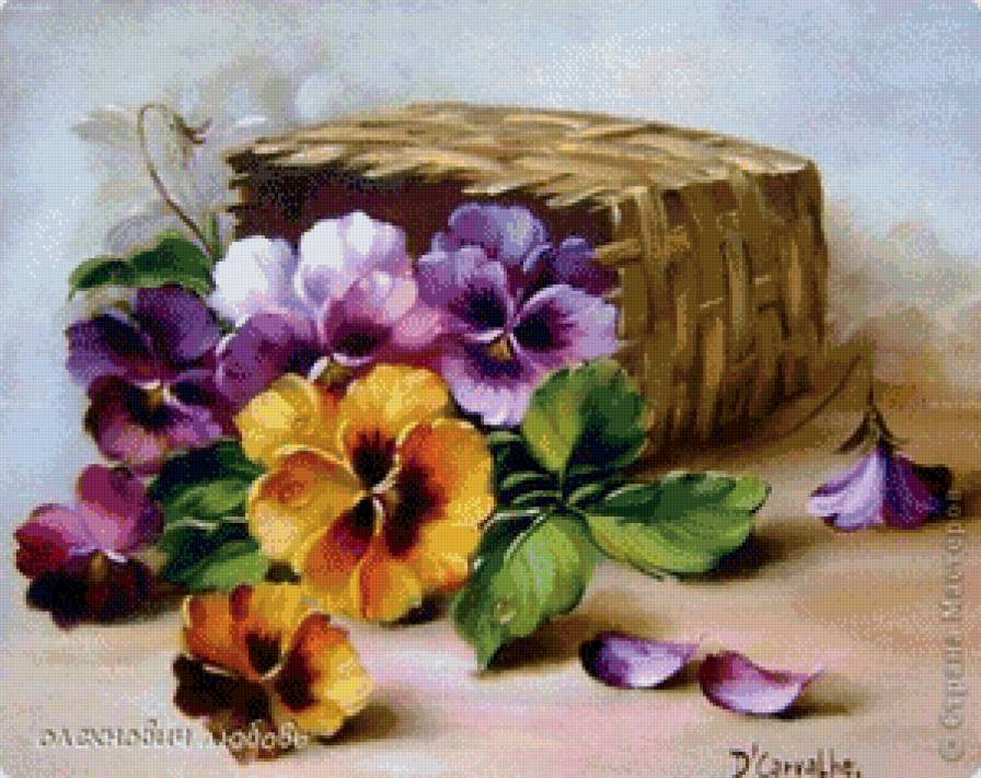 анютины глазки - анютины глазки, цветы, корзина, рисунок, открытка - предпросмотр