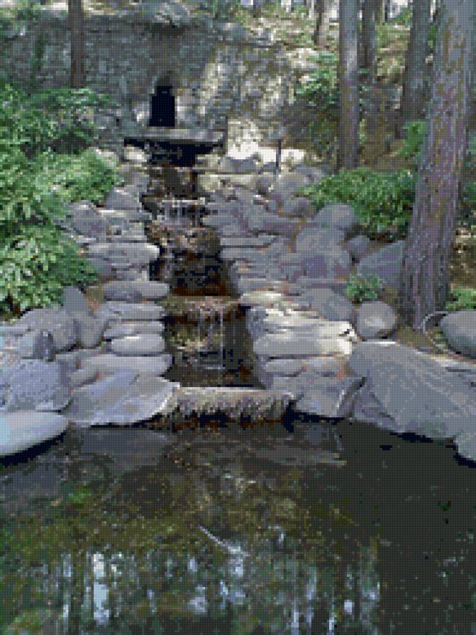 Водопад в горах - вышивка, пейзаж - предпросмотр