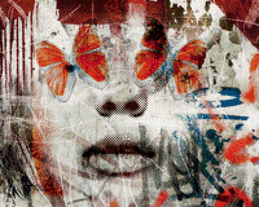 Девушка - лицо, девушка, бабочки - предпросмотр