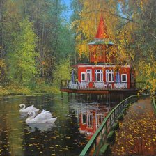 Схема вышивки «лебеди на пруду»