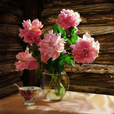 Схема вышивки «пионы с чашкой»