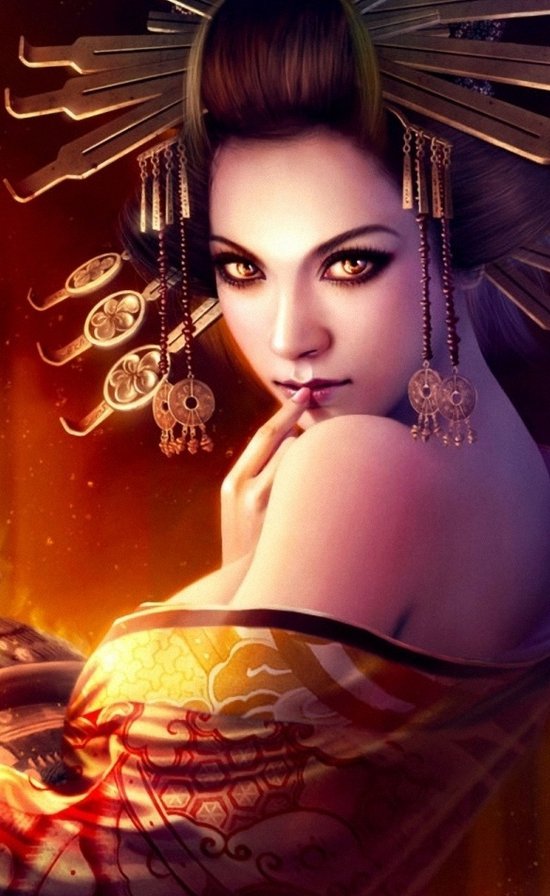 Красота женщины - фэнтези, взгляд, женщина, гейша, красота женщины, девушка - оригинал