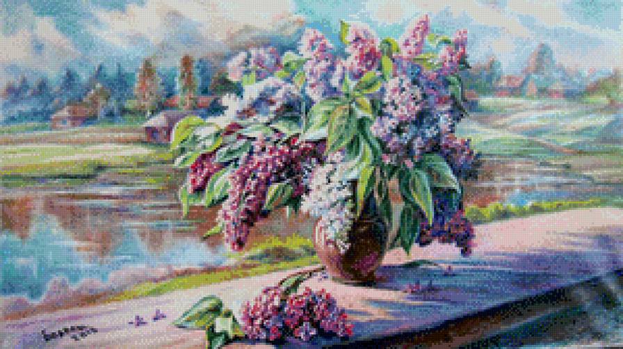 букет сирени - весна, живопись, нежность, натюрморт, ваза, сирень, букет - предпросмотр