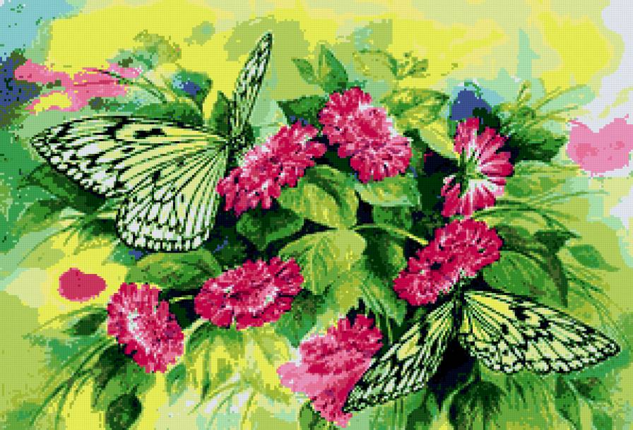 цветы и бабочки - цветы, пано, бабочки - предпросмотр