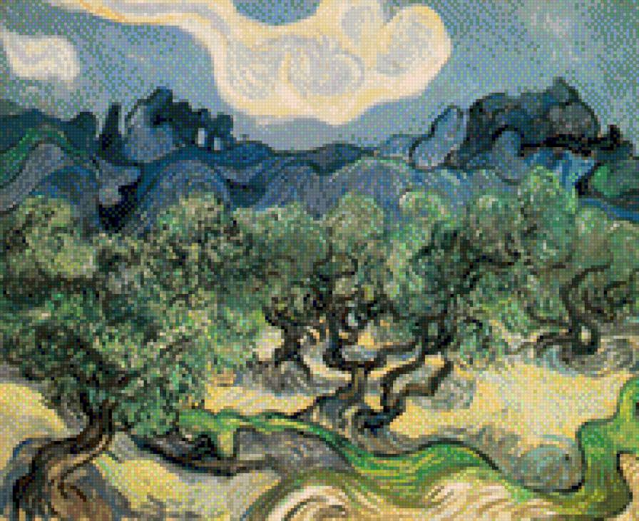 Ван Гог Оливковые деревья на фоне Альпилля, 1889 - ван гог, оливковые деревья - предпросмотр