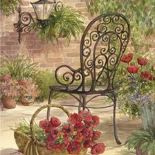 patio con silla y amapolas 2