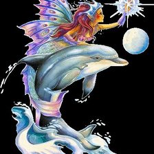 sirena cabalgando sobre un delfin