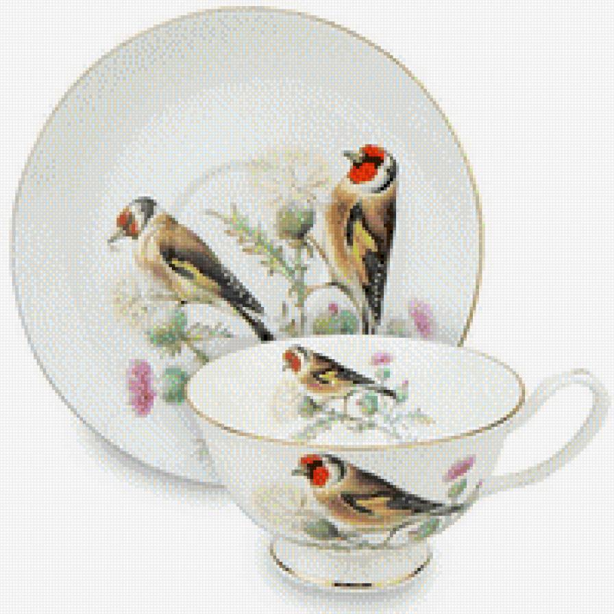 taza y plato con pajaros - предпросмотр