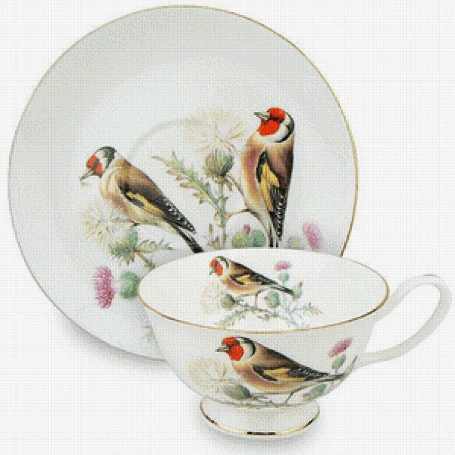 taza y plato con pajaros - предпросмотр