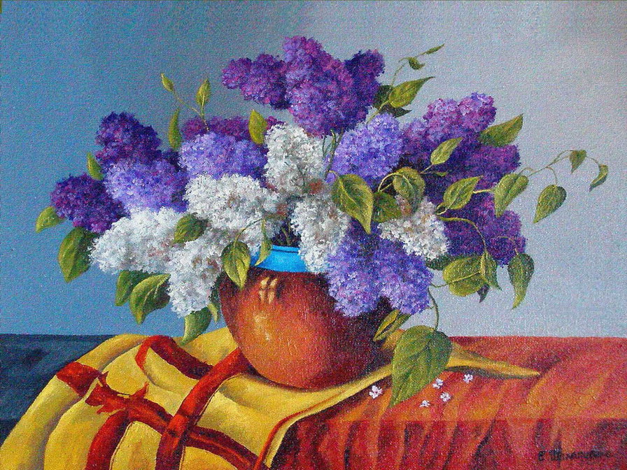 букет сирени - ваза, нежность, букет, живопись, натюрморт, сирень, весна - оригинал