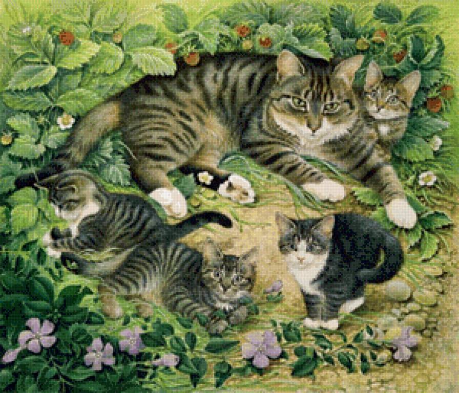 полосатое семейство - котики, коты - предпросмотр