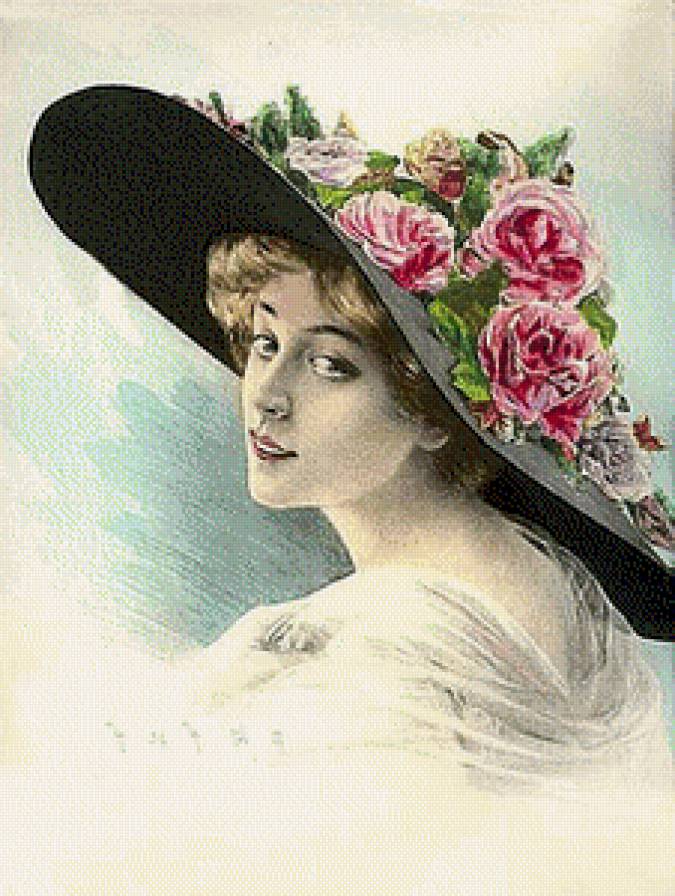 victoriana con sombrero de rosas - предпросмотр