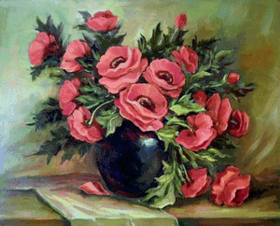 полевые маки в вазе - маки, живопись, букет, ваза, цветы, натюрморт - предпросмотр