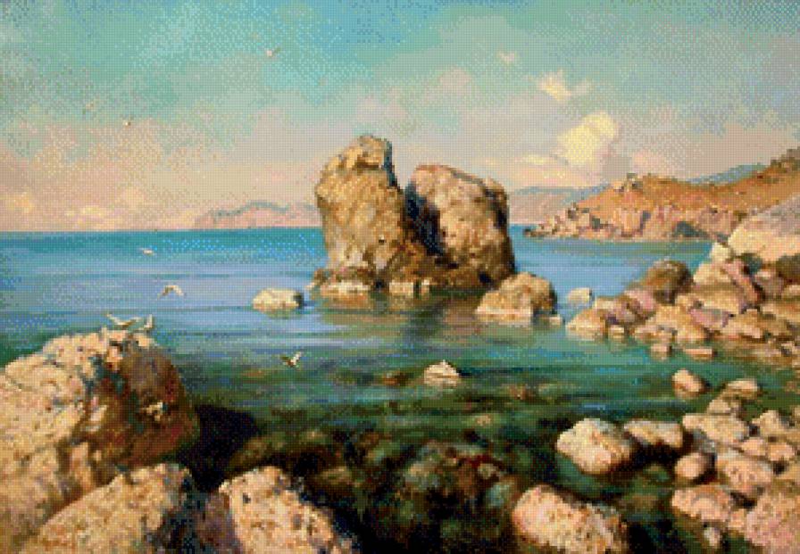 морской пейзаж - море, пейзаж, живопись, волны, отдых, прибой, берег, скалы - предпросмотр