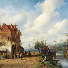 Схема вышивки «сельский пейзаж с мельницей»