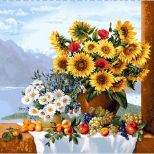 Схема вышивки «натюрморт с подсолнухами и фруктами»