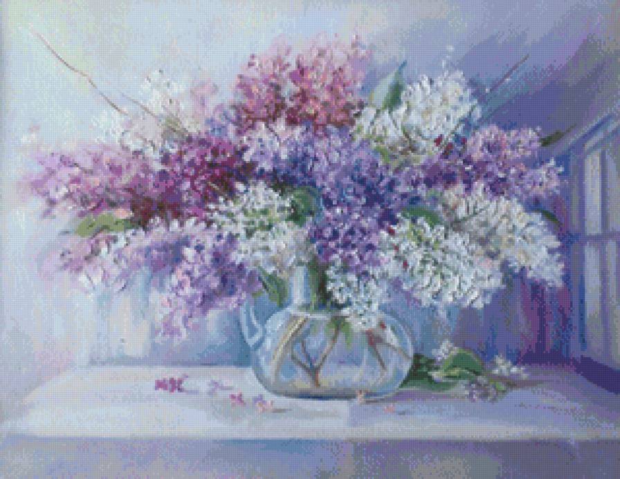 букет сирени в кувшине - сирень, ваза, живопись, весна, букет, натюрморт, нежность - предпросмотр